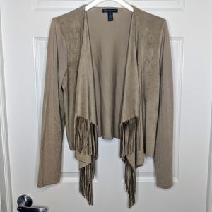 Faux Suede Fringe Waterfall Cardigan, XL